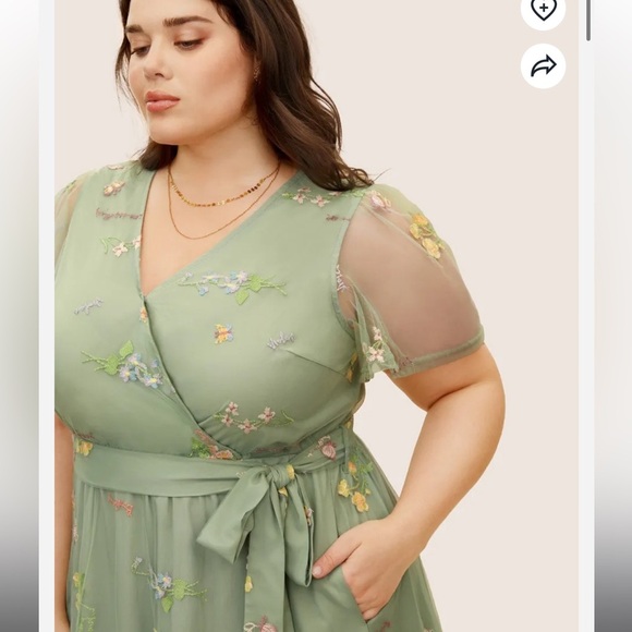 BloomChic Plus Size Overlap Collar Mesh Floral Embroidered Party Dress - Picture 3 of 6